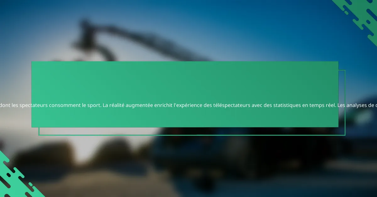 Quelles innovations technologiques impactent les chaînes de sport en France ?
Les innovations technologiques qui impactent les chaînes de sport en France incluent la diffusion en streaming, la réalité augmentée et les analyses de données. Le streaming permet un accès instantané aux événements sportifs. Cela a transformé la manière dont les spectateurs consomment le sport. La réalité augmentée enrichit l'expérience des téléspectateurs avec des statistiques en temps réel. Les analyses de données améliorent les stratégies de diffusion et de marketing. Selon une étude de l'Observatoire des Médias, 60% des Français préfèrent le streaming aux chaînes traditionnelles. Ces innovations redéfinissent les normes de consommation sportive en France.