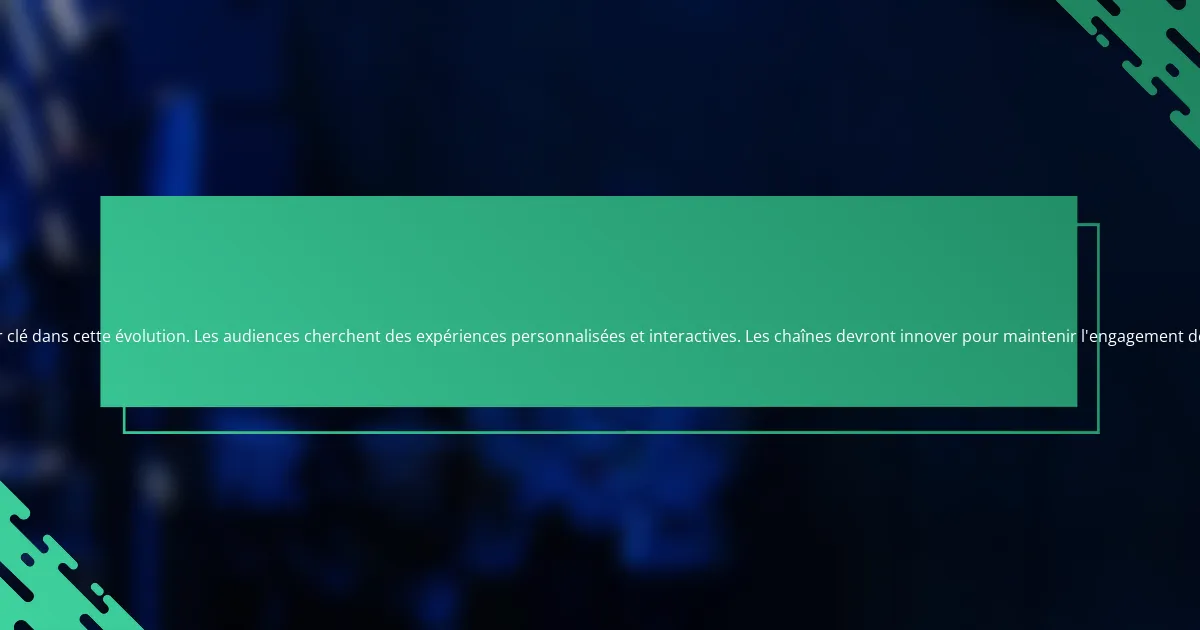 Quelles sont les perspectives d'évolution des chaînes de sport en France ?
Les perspectives d'évolution des chaînes de sport en France incluent une diversification des contenus et des formats. Les chaînes traditionnelles doivent s'adapter aux nouvelles habitudes de consommation des téléspectateurs. L'essor des plateformes de streaming est un facteur clé dans cette évolution. Les audiences cherchent des expériences personnalisées et interactives. Les chaînes devront innover pour maintenir l'engagement des fans. Des partenariats avec des acteurs numériques sont également envisagés. La diffusion en direct d'événements sportifs sur Internet est en forte croissance. Enfin, l'intégration des technologies comme la réalité augmentée pourrait transformer l'expérience des spectateurs.
