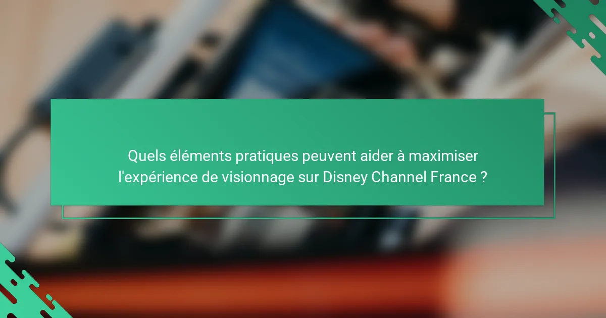 Quels éléments pratiques peuvent aider à maximiser l'expérience de visionnage sur Disney Channel France ?